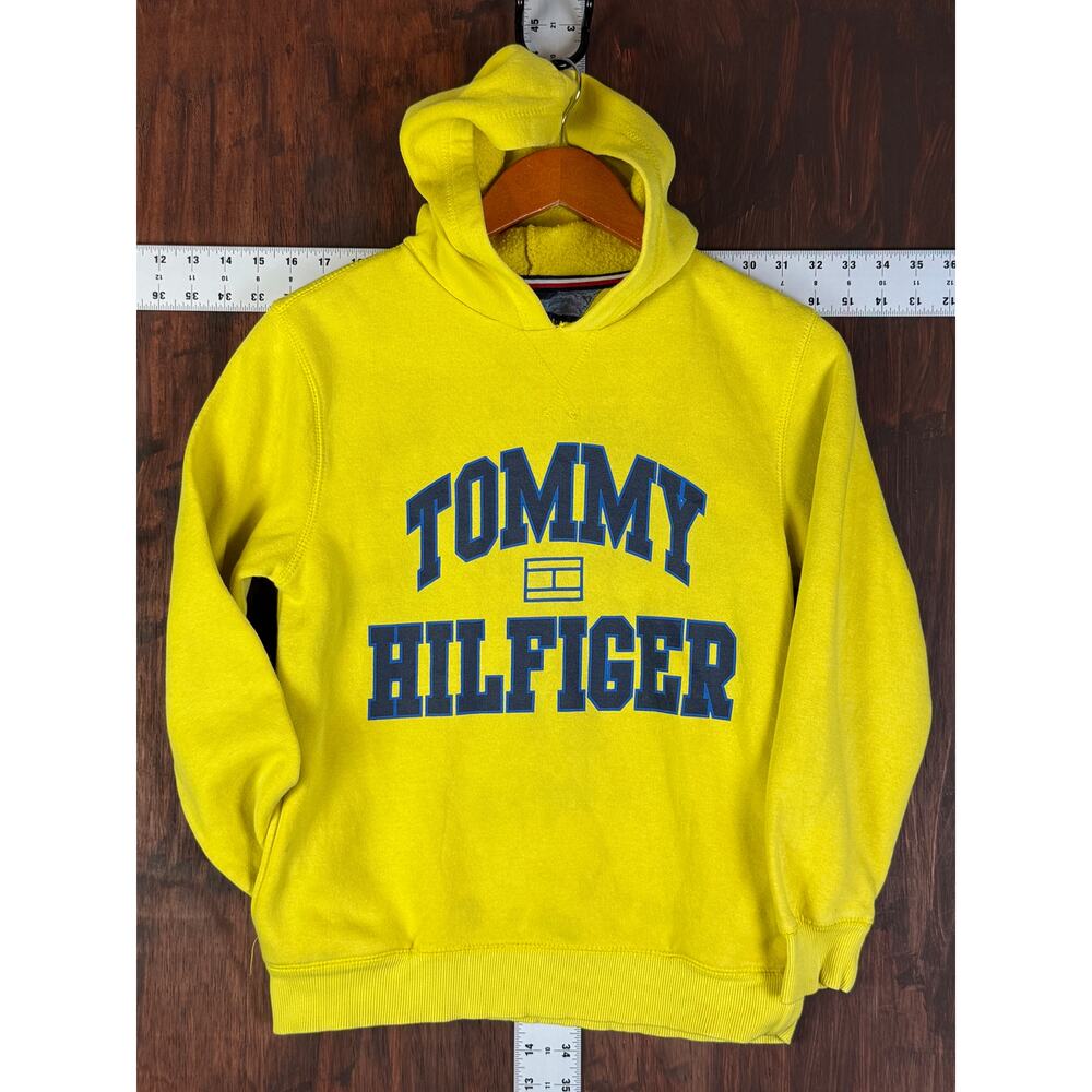 Tommy‎ Hilfiger Tennis Logo Hoodie Fleece Yellow Blue Gray Youth Medium 12/14